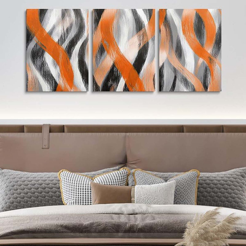 3 Piece Wrapped Canvas Print, Orange