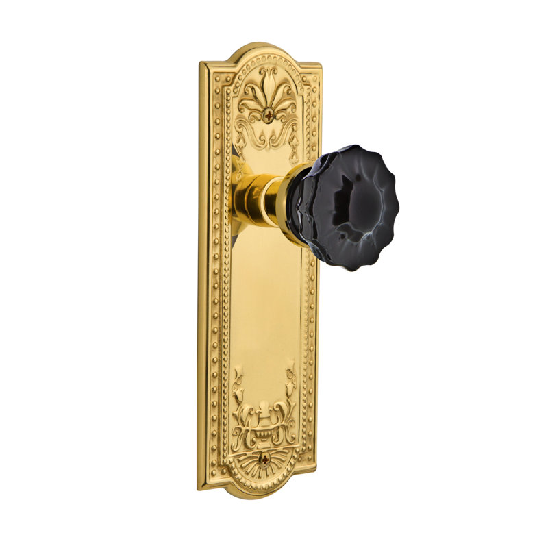 Meadows Plate with Crystal Black Door Knob, Polished Brass