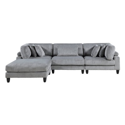 Canapé modulaire contemporain en velours côtelé gris avec 4 pieds et coussins en bois massif