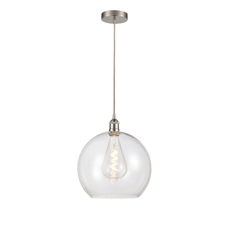 Luminaire suspendu simple à 1 lumière Ralph, H 17,38 po x l 13,75 po x P 13,75 po, Transparent, Nickel satiné brossé