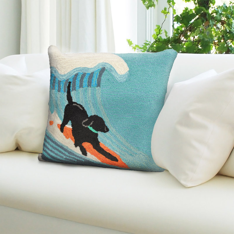  Surfing Dog Ocean Outdoor Square Pillow Cover & Insert