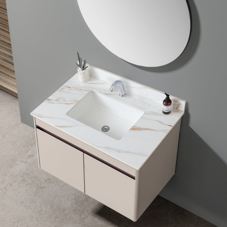37 Inch Marble Vanity Top, Bathroom Vanity Top With Undermount Rectangular Middle Sink And 4" Height Backsplash, Pre-Drilled  Faucet Hole  Vanity Top, Carrara White With Veins