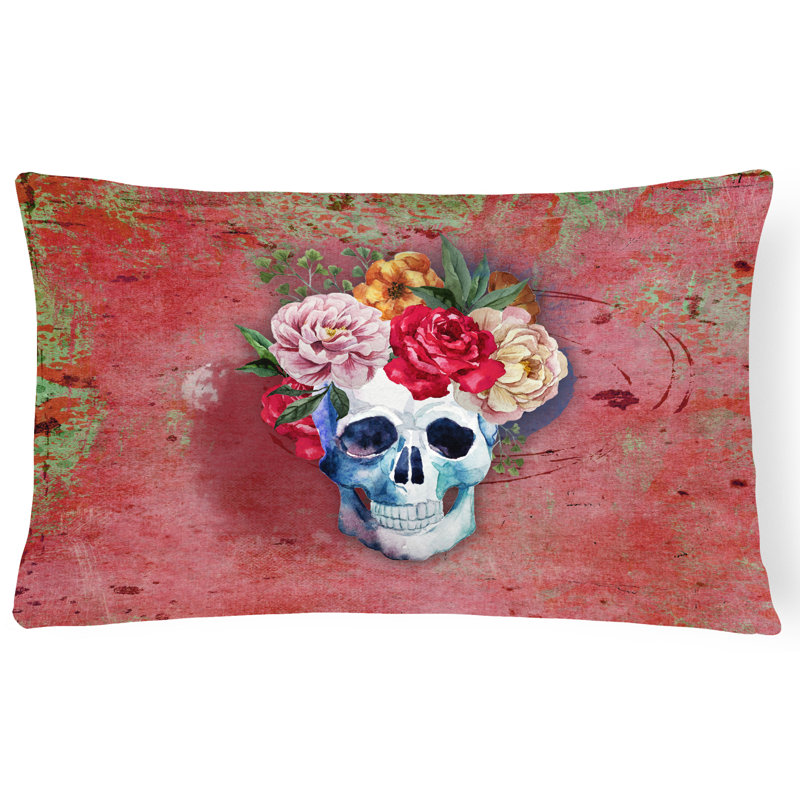 Day of the Dead Flowers Skull Lumbar Pillow