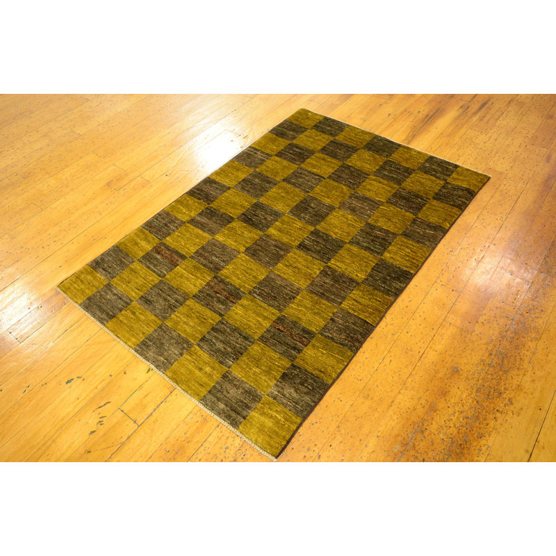 Tapis de zone en laine doré/brun 3 pi x 4 pi 10 po one-of-kind à la main noué la Nash