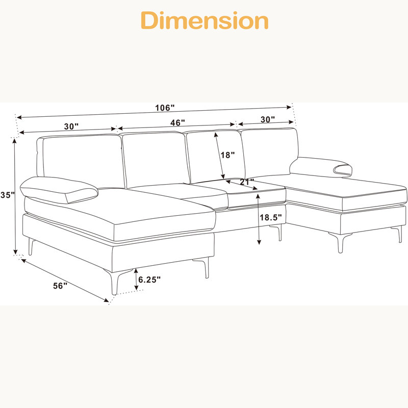 Canapé modulaire en U rembourré de polyester avec pieds en métal, Gris foncé