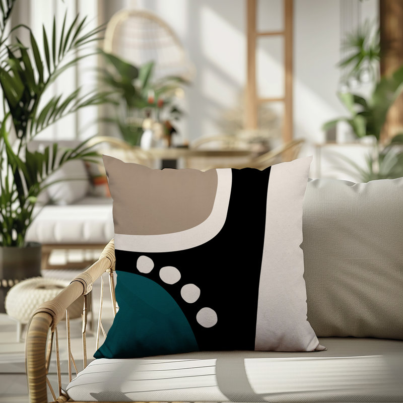 Oreiller carré réversible intérieur / extérieur Tobe Minimalist, H 17 po x l 17 po, Émeraude / noir / blanc cassé