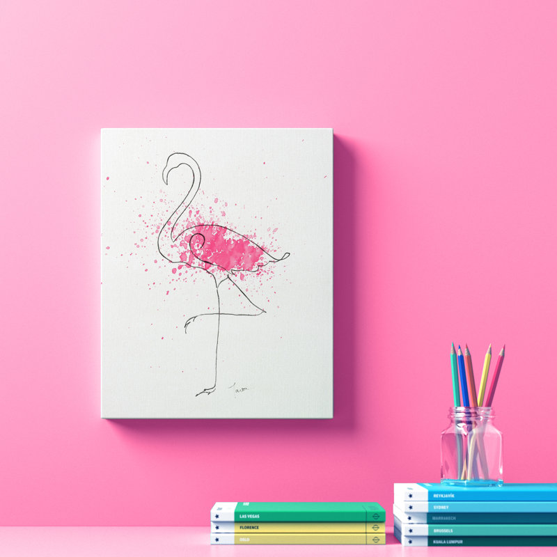 «Flamingo Splash II» par Tava Studios, reproduction d'art sur toile tendue, H 20 po x l 16 po x P 1 po