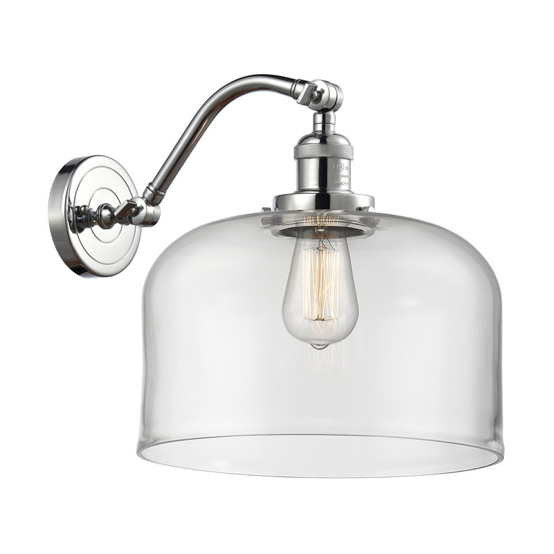 Applique murale 1 lumière 12 po Bell, Ampoule incandescente rétro 60 watts, Chrome poli, Clair