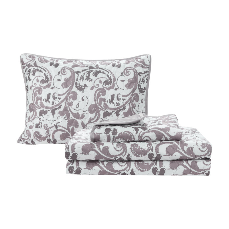Ensemble de courtepointe réversible Alyn, Lilas poussiéreux, Courtepointe simple + 1 Taie décorative
