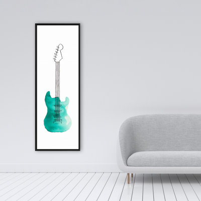 Turquoise electric guitar - 16"x48" Framed canvas