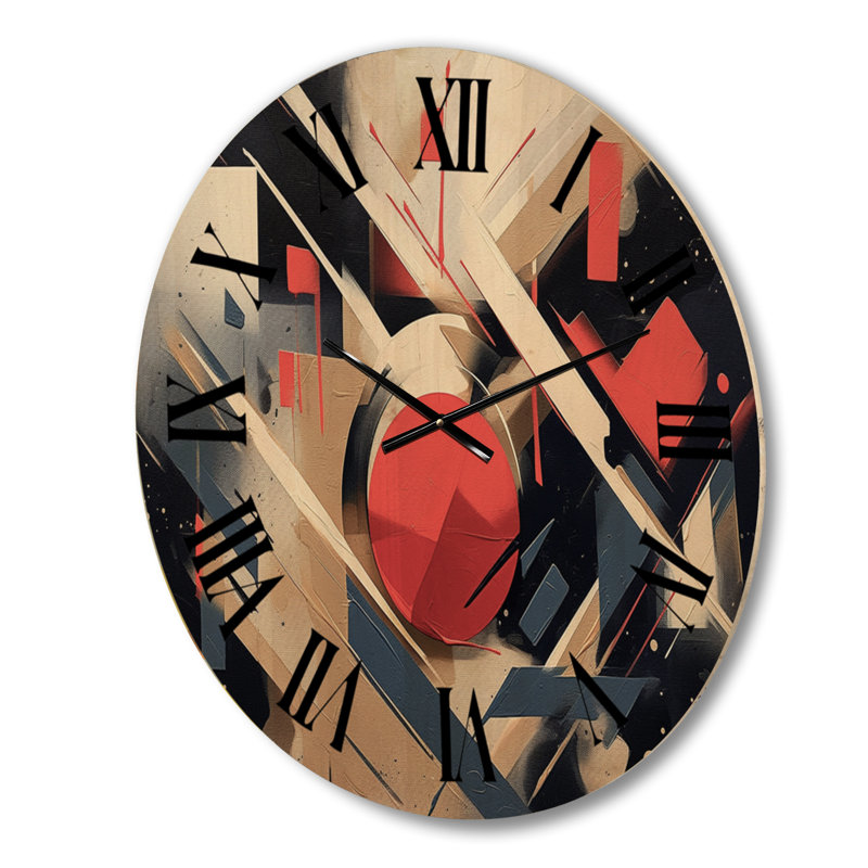 Horloge murale surdimensionnée rouge et noire en forme de coin I - Formes abstraites, Moyenne