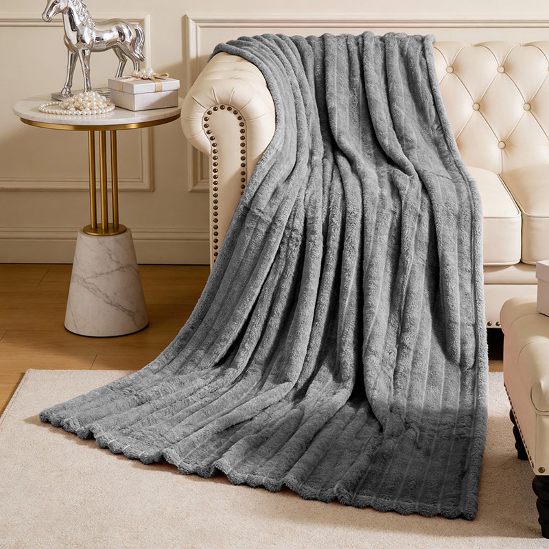 Machine Tufted Throw Blanket, 200cm x 150cm, Striped, Grey