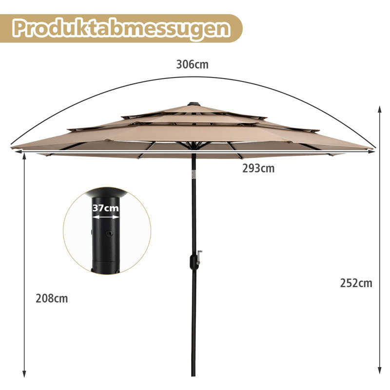 Goggins 300cm Market Parasol, Brown