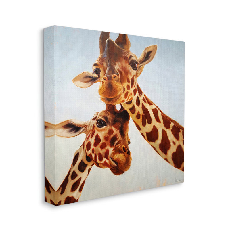 «Happy Giraffe Duo Portrait» sur toile par Lucia Heffernan, peinture, H 24 po x l 24 po x P 1,5 po