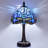 Tiffany Bedside Small Table Lamp, Adjustable 3 Color Temperature, Blue Dragonfly Style Lampshade & Antique Leaf-Patterned Relief Base Desk Nightstand Light Decor for Bedroom Bookcase