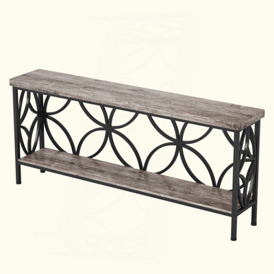 70.9” Extra Long Industrial Console Table, Narrow Sofa Table Behind Couch With Open Storage Shelves, Rustic Entryway Table For Hallway, Foyer, Or Living Room, Metal Frame