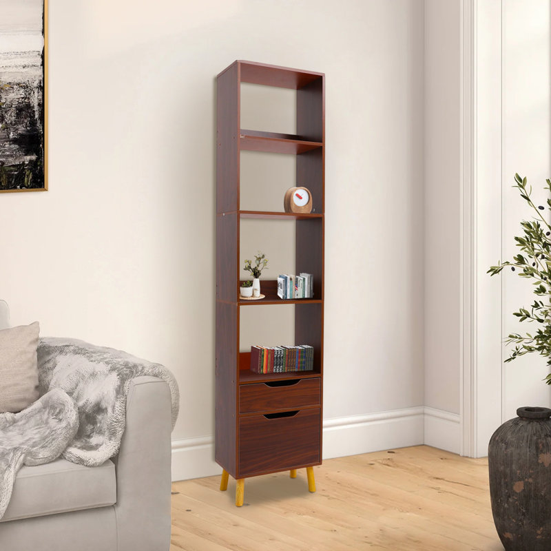 Grande étagère de rangement autoportante autoportante avec tiroir et 4 tablettes ouvertes pour le bureau personnel