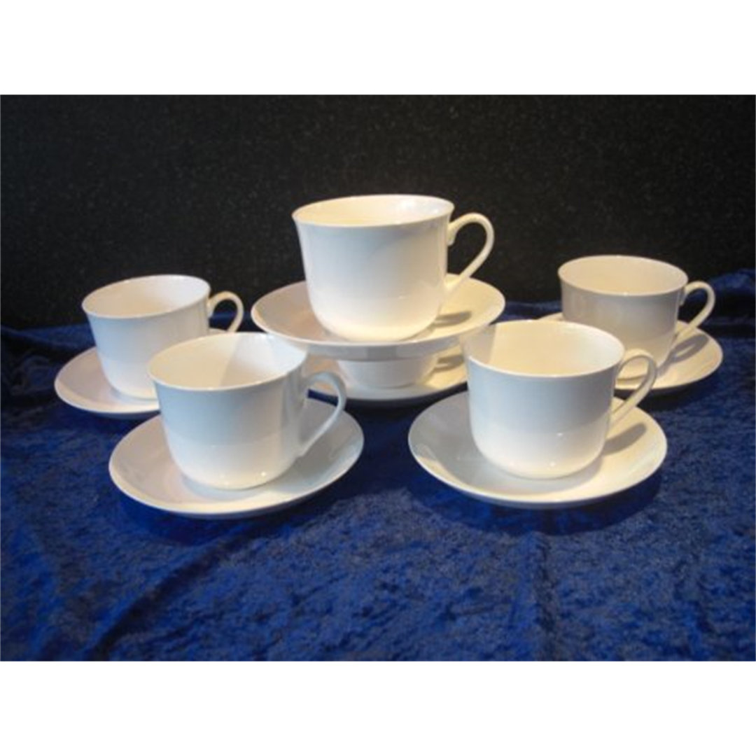 Chrishauna FINE Bone China Set von 6 Frühstückstassen und Untertassen Weiß Portofrei in UK