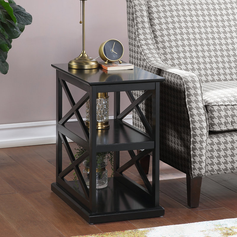 Table de bout avec rangement Arthella, Plateau noir / base noire