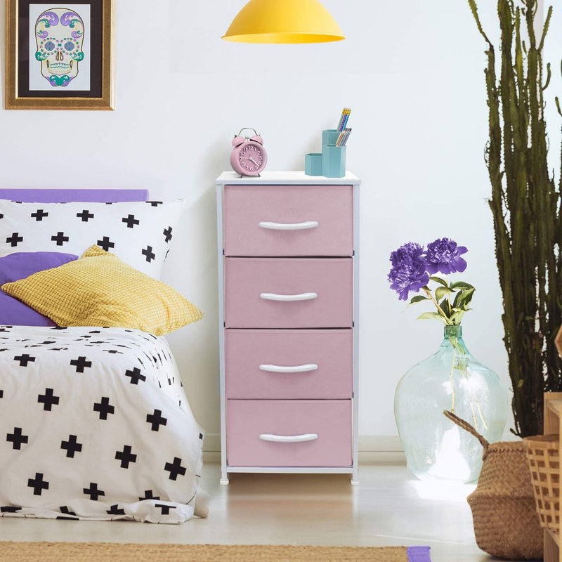 Commode 4 tiroirs - Aqua, Rose / blanc