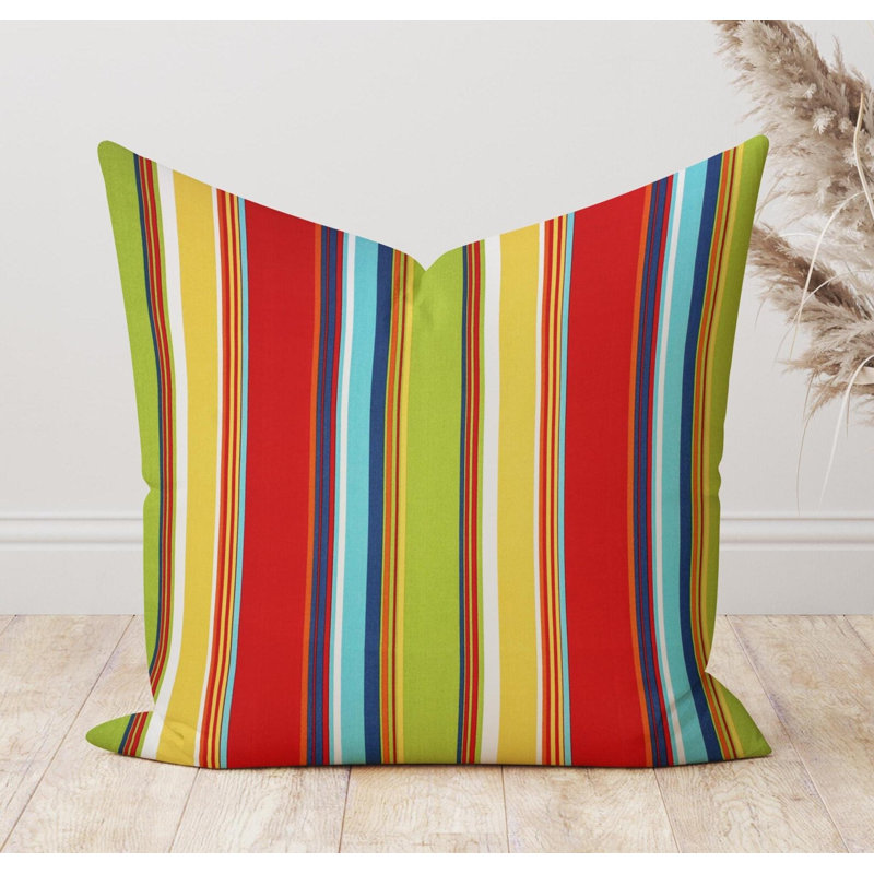 Housse de coussin d'extérieur multicolore à rayures, Carré 15 po