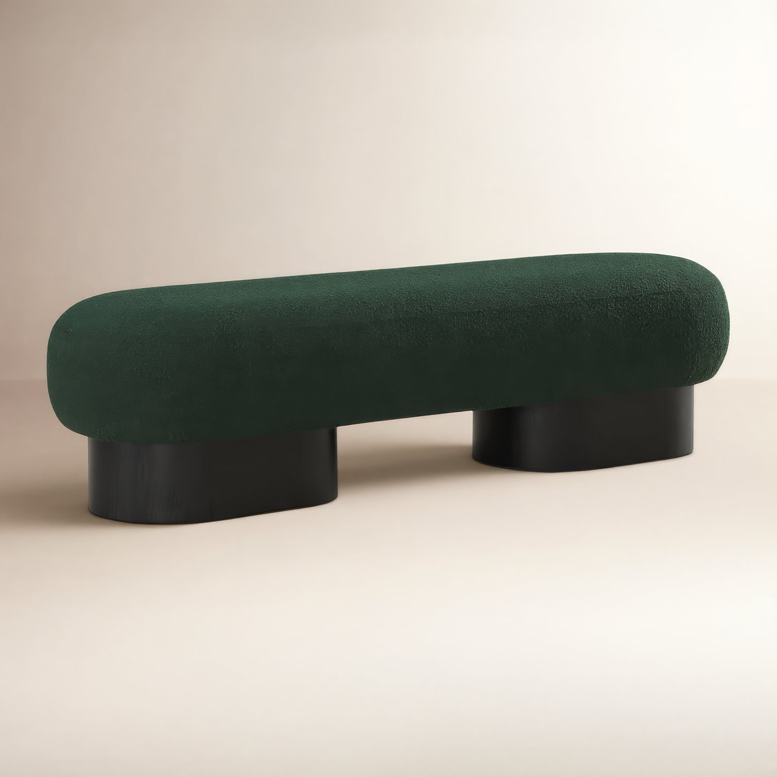 Denyer Boucle Fabric Upholstered Bench, Green Boucle Fabric, Black
