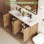 Meuble-lavabo double 60 po avec pieds en bois massif, double cuve en SMC, 4 portes et tablettes réglables Farmhouse