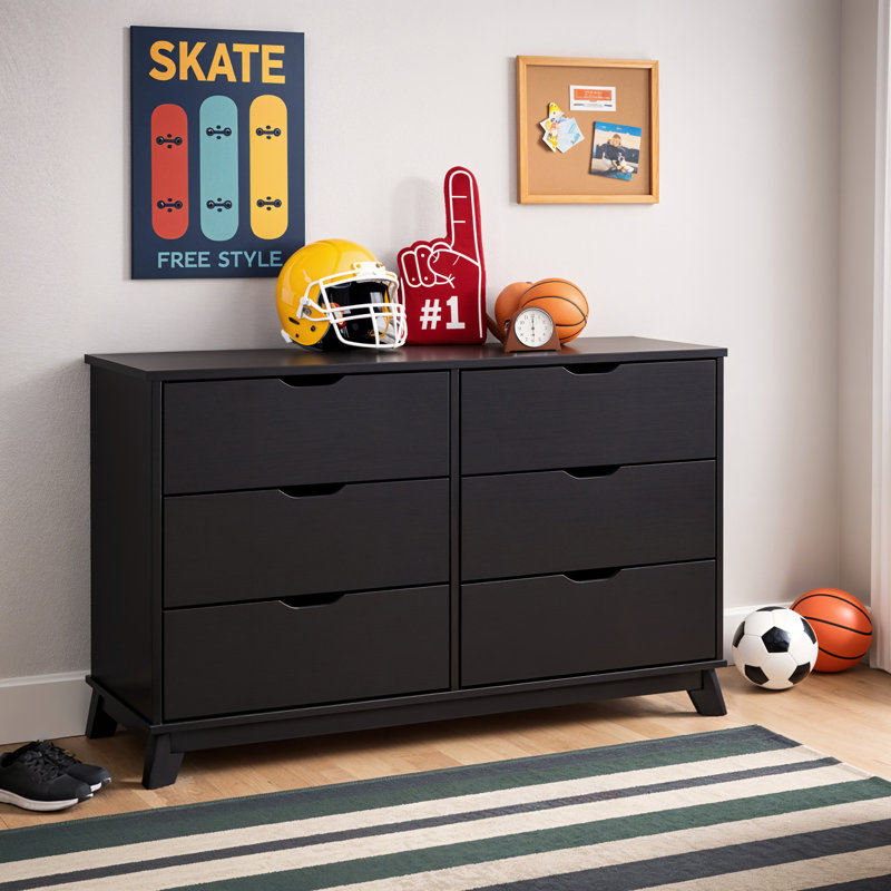 Commode double en bois massif 6 tiroirs Marialana, Noir
