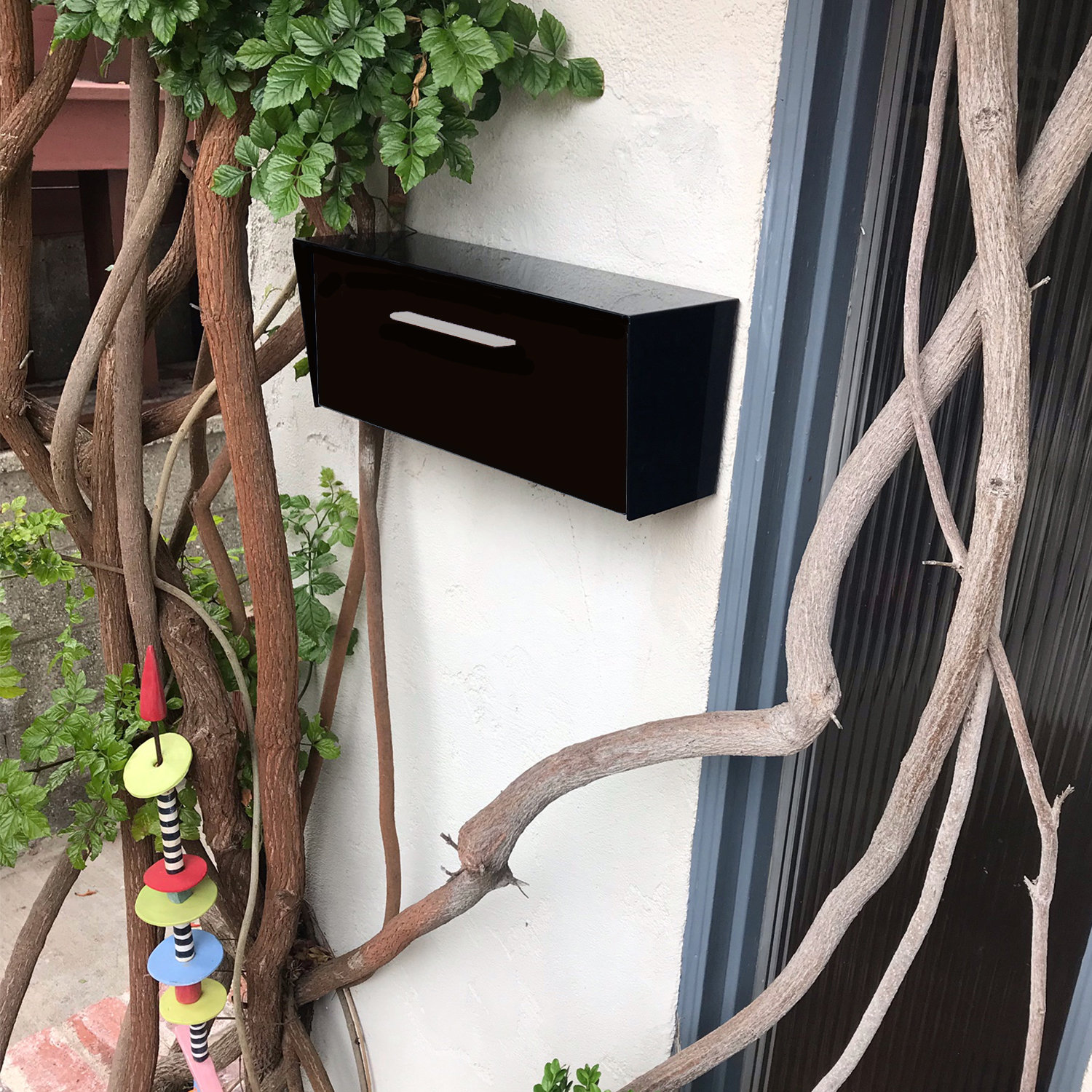 Mid-Century Modern Angled Wall-Mounted Mailbox, Black
