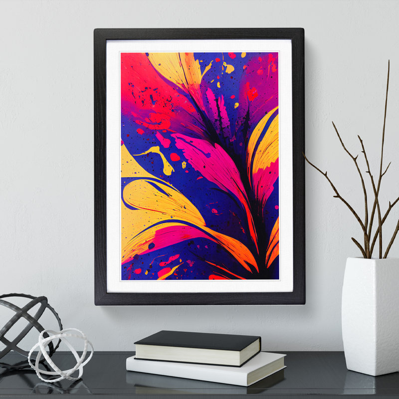 Paint Splash Flowers No.5 - Single Picture Frame Painting, Black , 64cm H x 46cm W x 2cm D