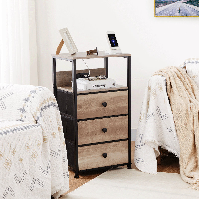  Ensemble de tables de bout 2 tiroirs en tissu, Gris