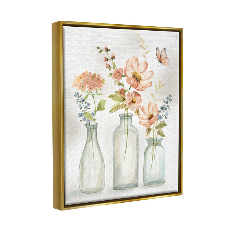«Pink Flowers» par Nan Nan, H 31 po x l 25 po x P 1,7 po, Cadre flottant métallique doré