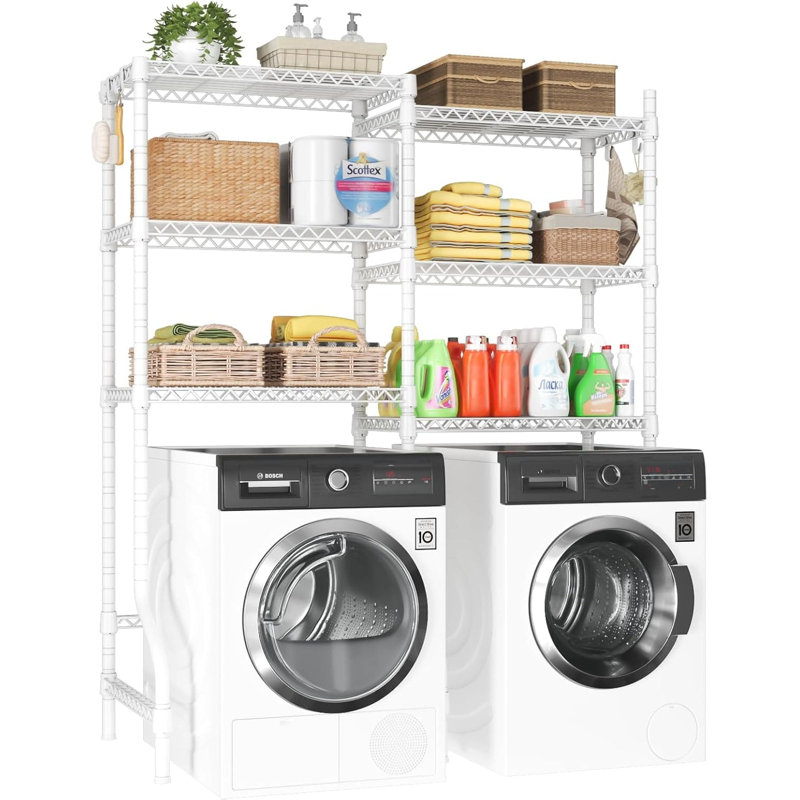 U15 Over Washer And Dryer Storage Shelf, 6-tier Laundry Room Organizer With 4 Hooks, Adjustable Wire Rack Space Saver, Heavy Duty 568lbs Capacity, Tool Free Assembly