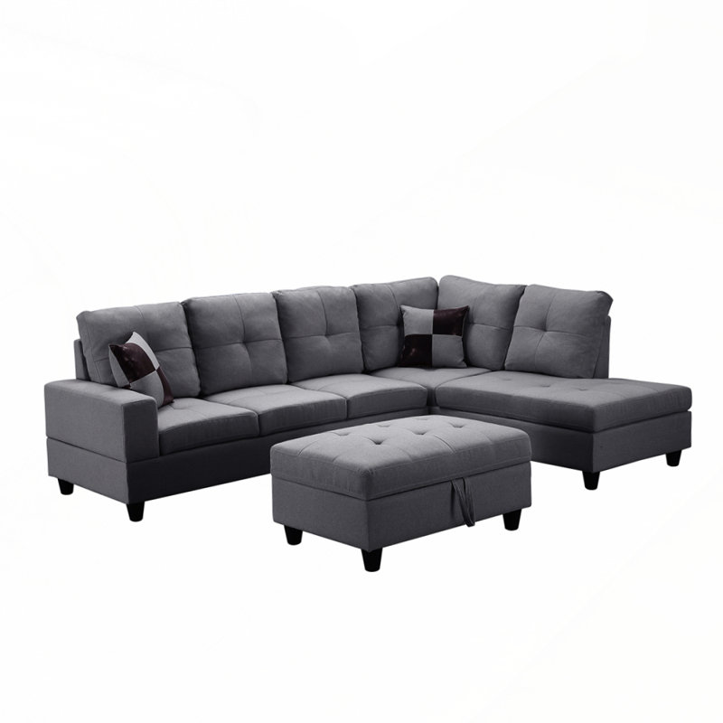 Canapé avec repose-pieds pour le salon, Tissu en polyester gris