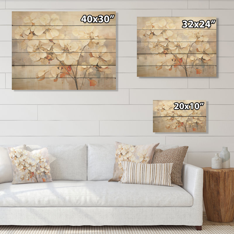 Minimalisme géraniums efflorescence I - géraniums, art mural sur bois de pin naturel, H 10 po x l 20 po