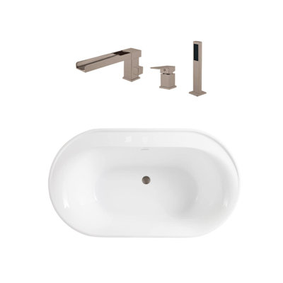 66'' x 32.50'' Freestanding Soaking Acrylic Bathtub with Faucet