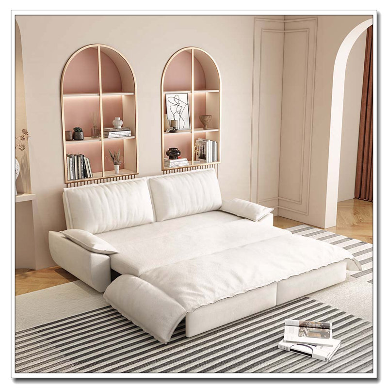 Canapé-lit convertible 3-en-1 en velours, Velours beige / blanc