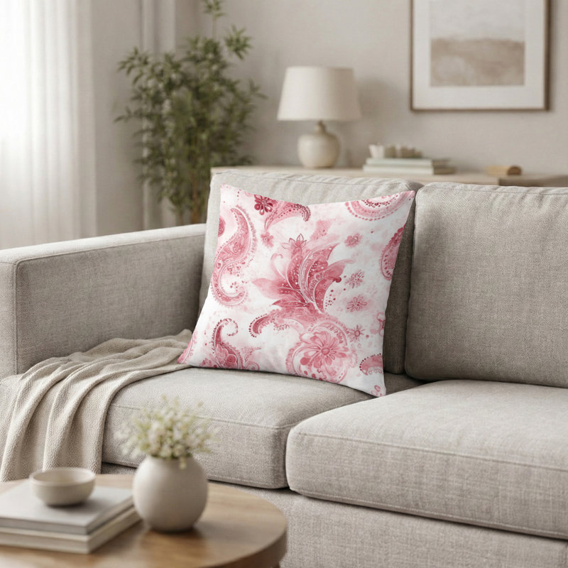 Coussin French Country - Coussin transitionnel rouge et blanc, H 18 po x l 18 po