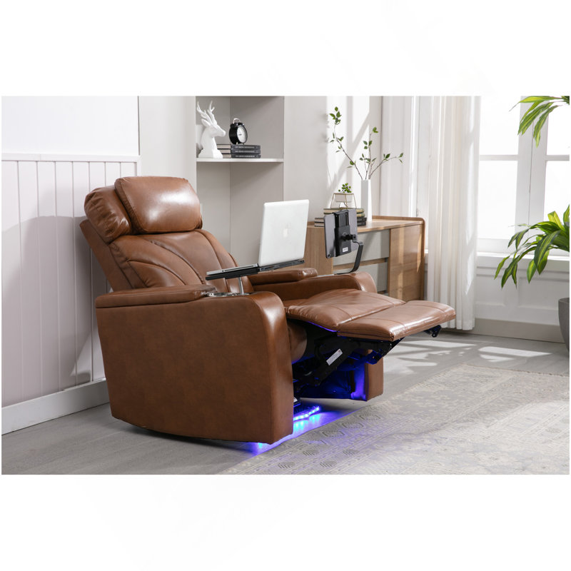 Fauteuil inclinable électrique Power Motion avec port de charge USB, rangement pour bras cachés, porte-gobelet pratique et haut-parleur Bluetooth, brun clair