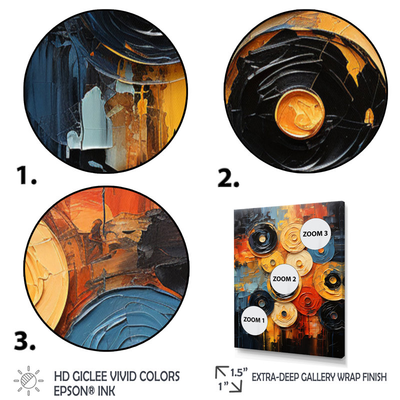 " Colorful Record Vinyl Symphony III " Mixed Media and Color Photography Print, 20" H x 12" W x 1" D