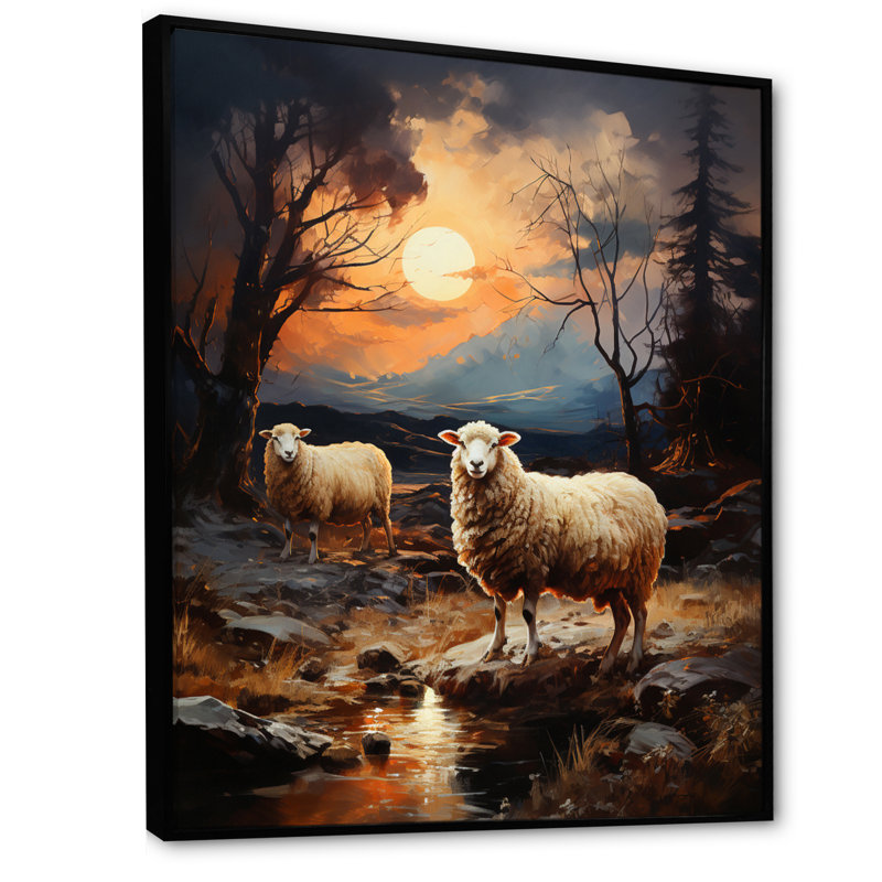 «Sheep Luminous Flock I», reproductions d'art mural animaux, H 32 po x l 16 po, Cadre flottant noir