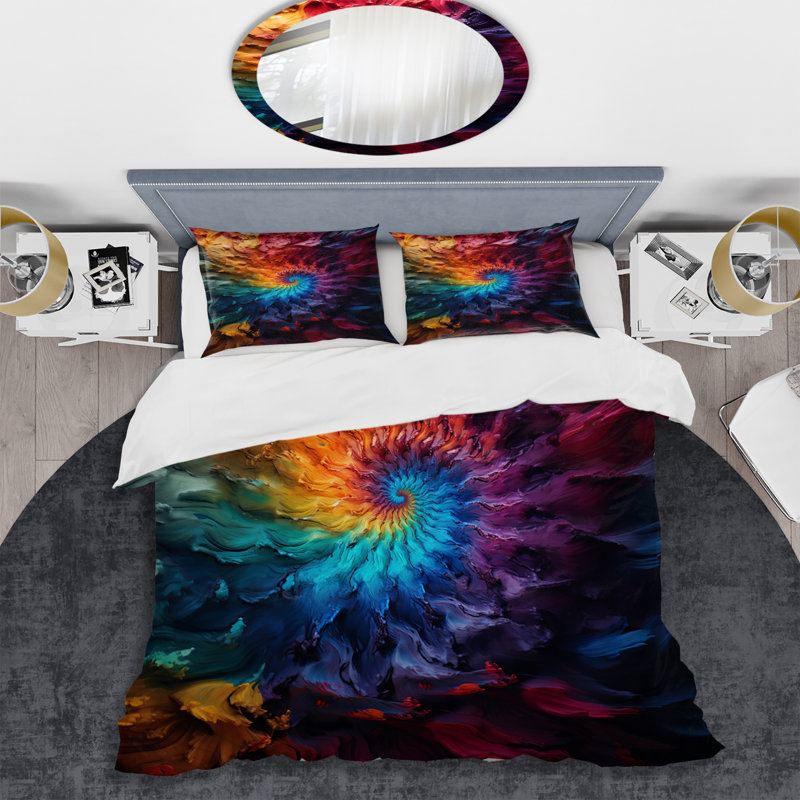 Ensemble de housse de couette Abstract Space Fractal Vortex II, Housse de couette pour grand lit et 2 taies décor
