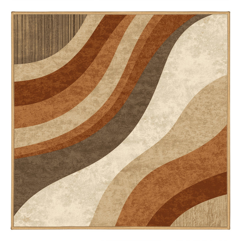 Machine Washable Bemott Modern Rustic Wood & Shiplap Rug in Brown – LightBrown Binding, 5' Square
