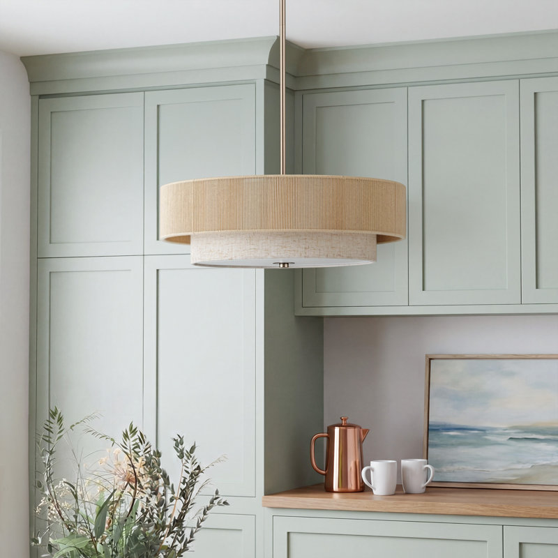 Lustre suspendu en corde naturelle de 18 po de largeur à 4 lumières Maskell, Nickel brossé