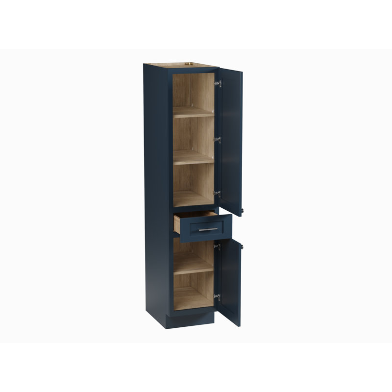 Disar 72'' Tall Solid Wood & Plywood Bathroom Cabinet – Right Door Opening, Blue
