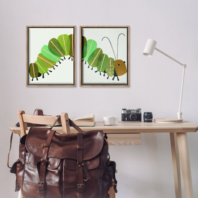 Cute Cozy Caterpillar  2 PC Framed Floater Canvas Set by Jenny Westenhofer