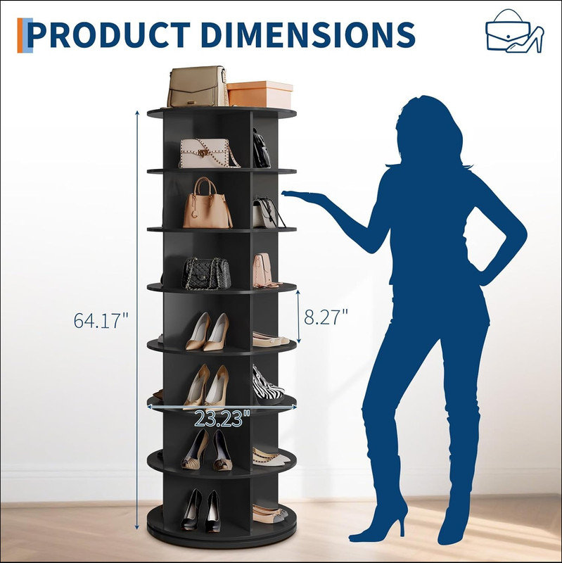 7 Tier Rotating Shoe Rack Tower, 360° Revolving Free Standing Spinning Shoe Organizer, Vertical Spinning Shoes Display, Shoes Rack Storage Round Carousel, Rotate Shoes Closet Organization