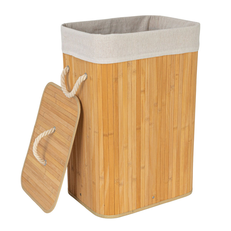 Panier à linge en bambou Grove avec poignées en corde, couvercle et sac à linge amovible lavable à la machine, 19 gallons