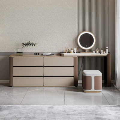 Coiffeuse avec miroir lumineux, 6 tiroirs, prise de courant
