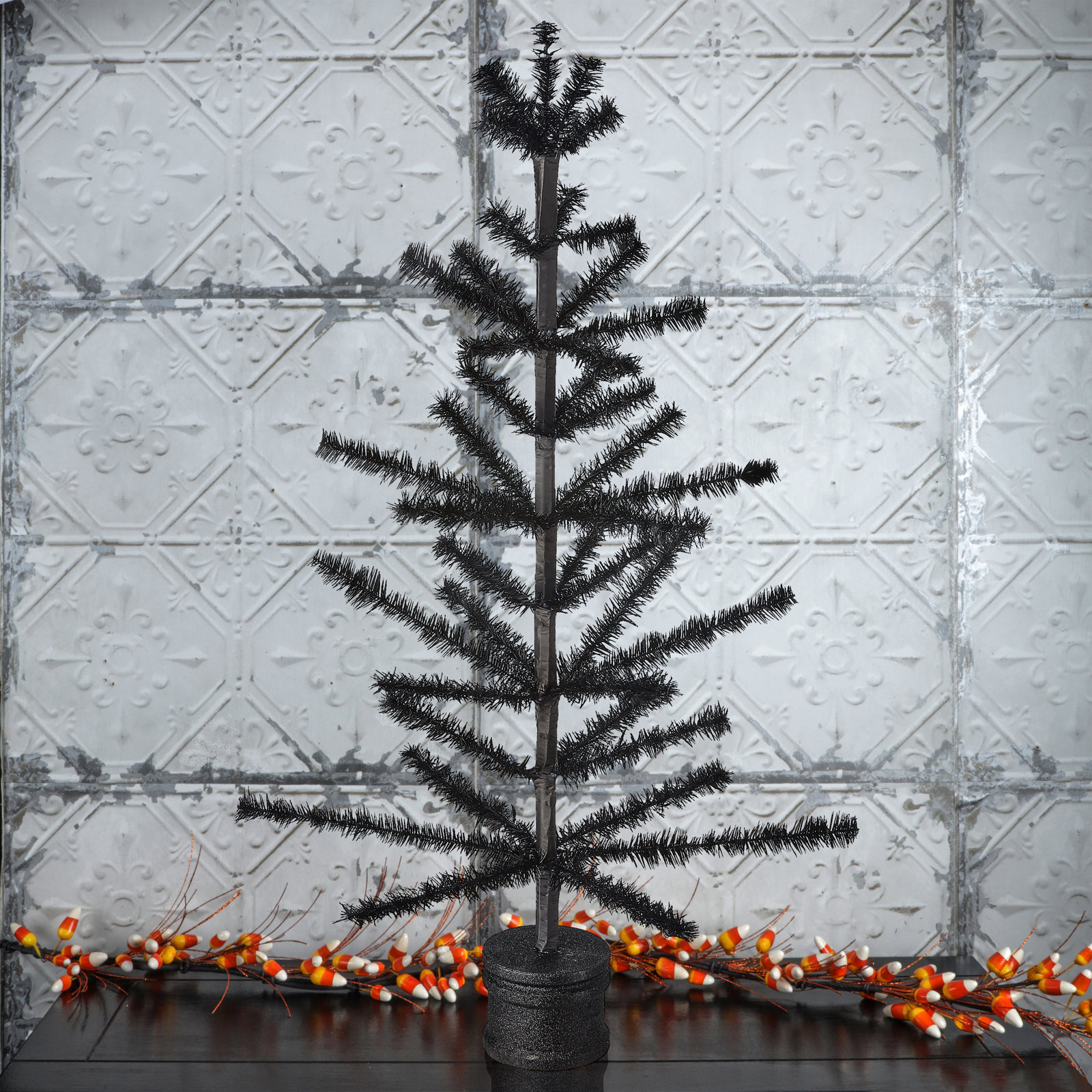 36" Halloween Feather Tree, Black